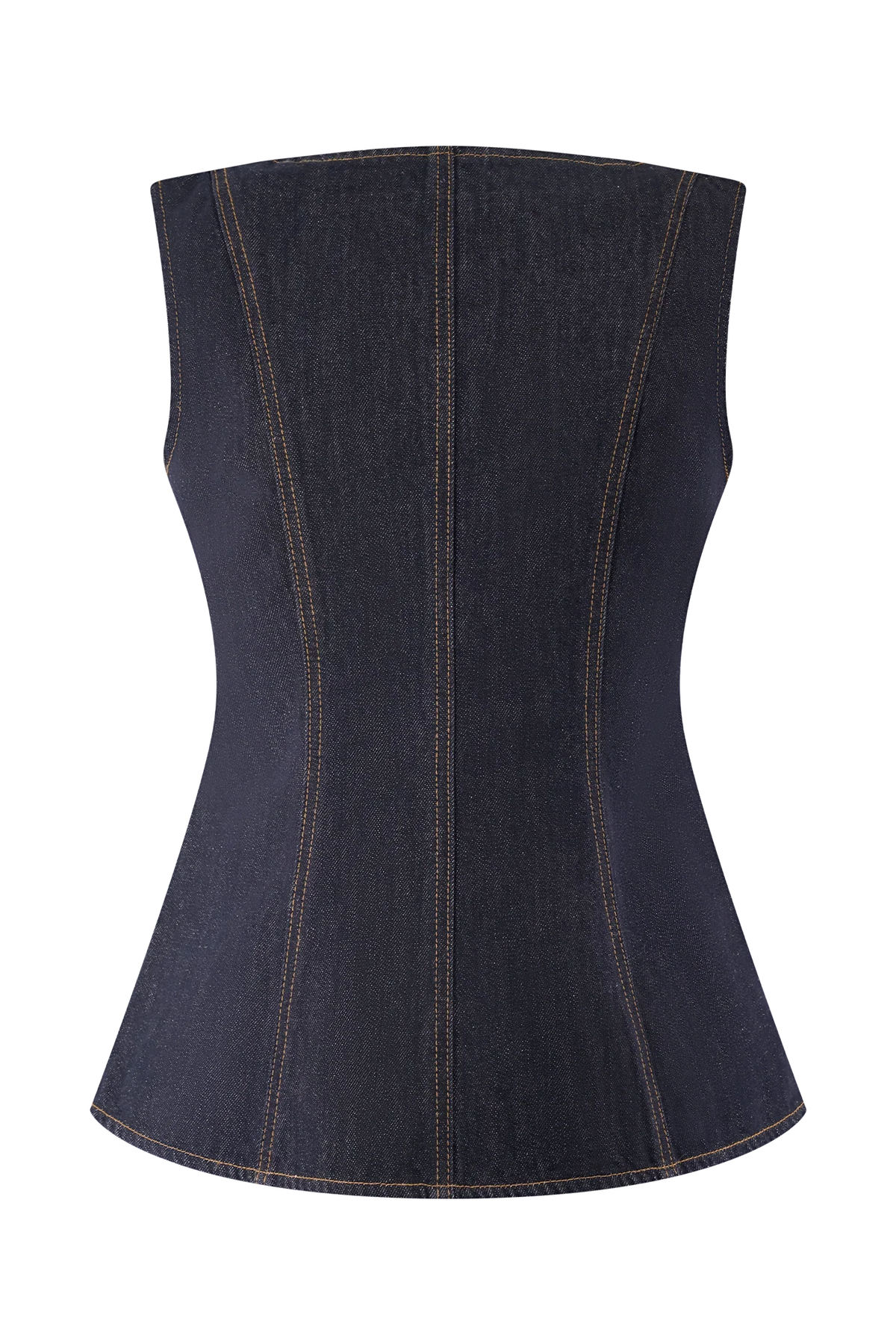 Stassi Denim Square Neck Unique Button Up Princess Seams Vest Top