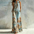Retro Print Shirt Maxi Dress