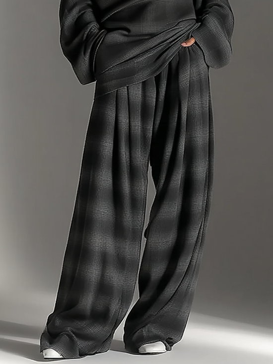 Off-Shoulder Plaid Pants Set